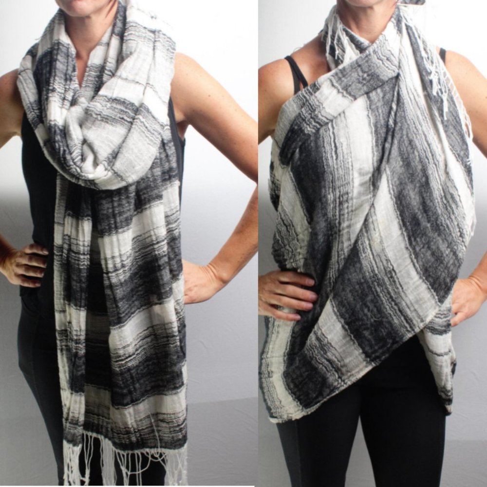 Black and White Lightweight Scarf Wrap W/ Fringe 72x27